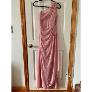 David’s Bridal Long mesh dress with one shoulder